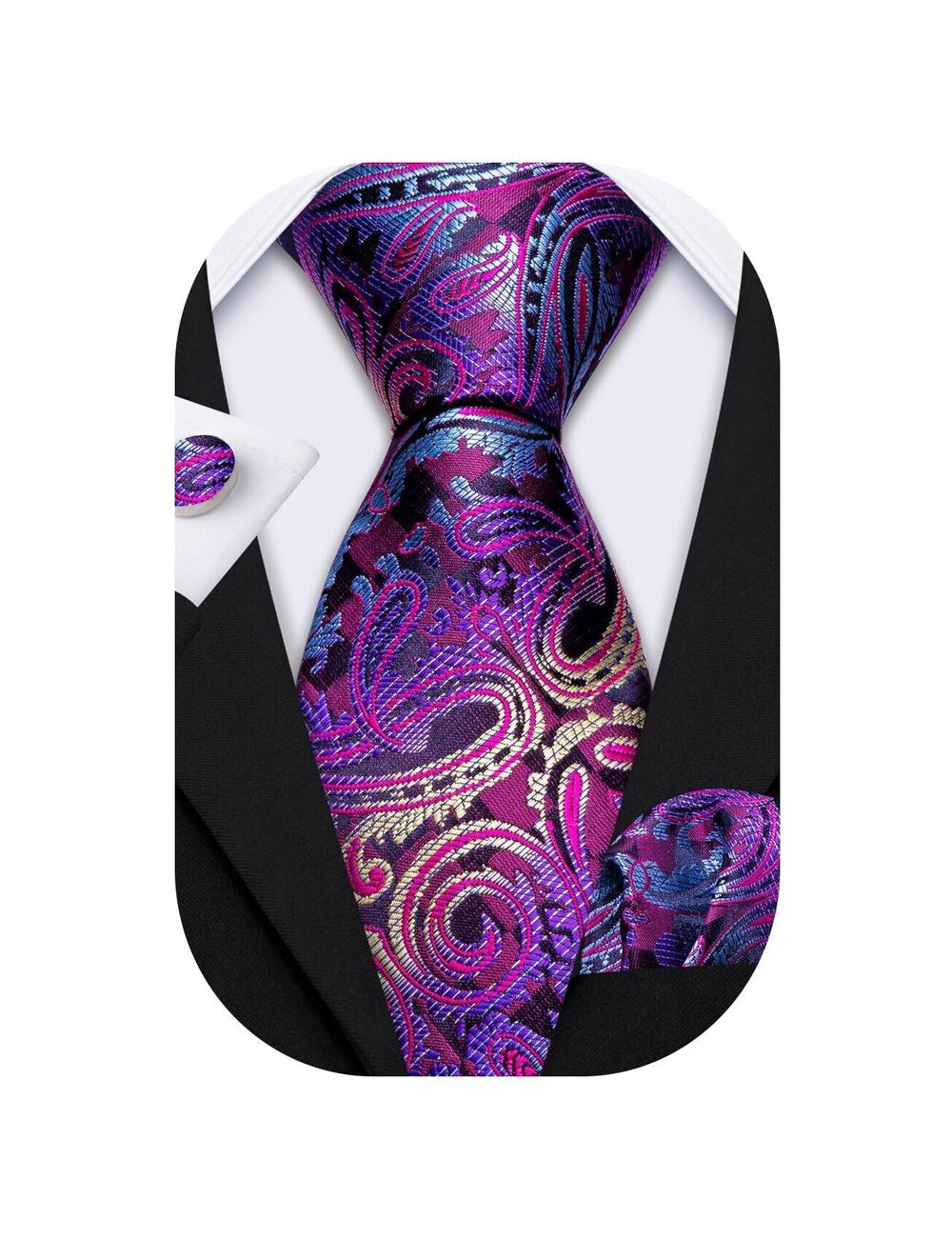3652 Purple Paisley Ties Handkerchief Cufflinks Set for Wedding